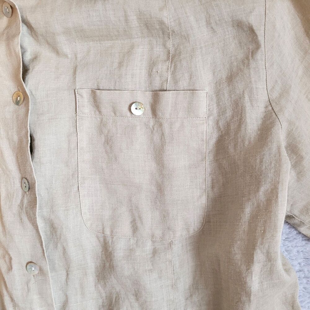 Jordan Blouse Women 16W Brown Linen Pockets Adjustable Sleeves Office Travel - Picture 4 of 10